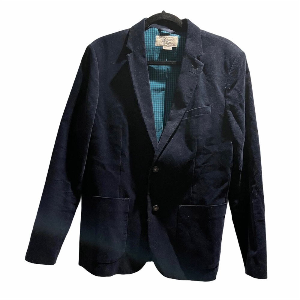 Navy Corduroy Blazer w/ teal gingham lining